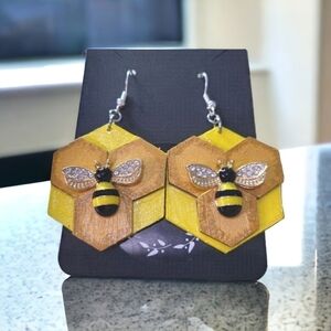 Handcrafted Enamel And Wood Bee Earrings